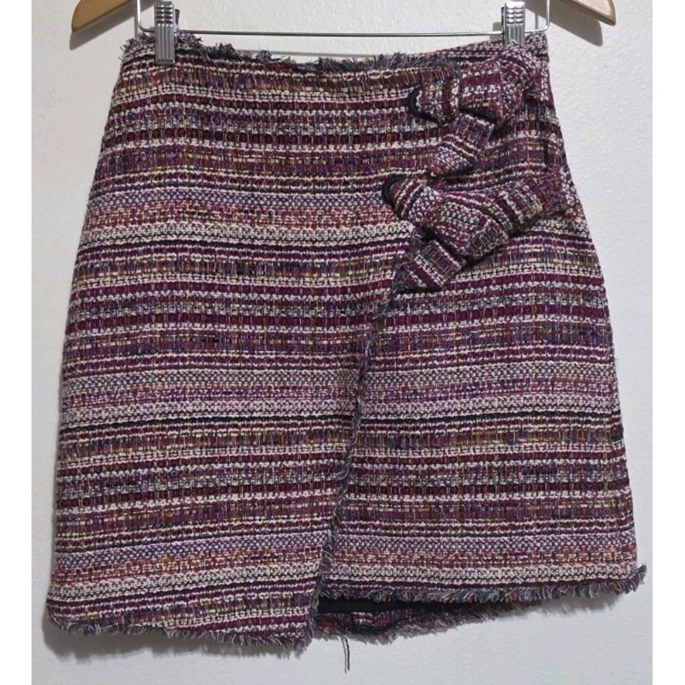 NEW Halogen Tweed Multi-Colored Mini Skirt Tie Belt‎ Side 2 Zip Cottagecore